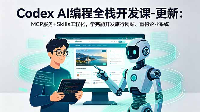 Codex AI编程全栈开发课-更新：MCP服务+Skills工程化，学完能开发旅行网站、重构企业系统网创-网赚-电商-tk-出海-AI-抖音-快手-小红书-视频号-玩法-创业-小程序-公众号-私域-s粉网创智库