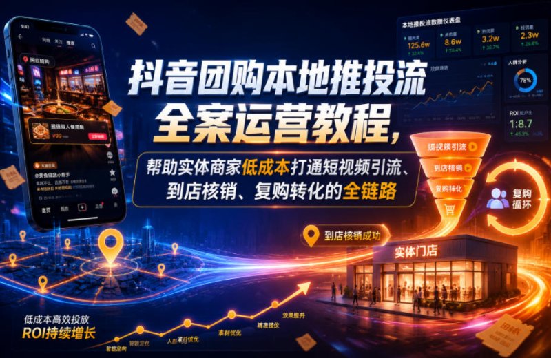 抖音团购本地推投流全案运营教程，帮助实体商家低成本打通短视频引流、到店核销、复购转化的全链路网创-网赚-电商-tk-出海-AI-抖音-快手-小红书-视频号-玩法-创业-小程序-公众号-私域-s粉网创智库