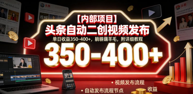 【内部项目】头条自动二创视频发布,单日收益350-400+,躺賺薅羊毛,附详细教程【揭秘】网创-网赚-电商-tk-出海-AI-抖音-快手-小红书-视频号-玩法-创业-小程序-公众号-私域-s粉网创智库
