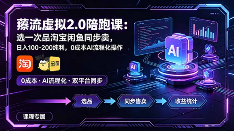 薅流虚拟2.0陪跑课：选一次品淘宝闲鱼同步卖，日入100-200纯利，0成本AI流程化操作网创-网赚-电商-tk-出海-AI-抖音-快手-小红书-视频号-玩法-创业-小程序-公众号-私域-s粉网创智库