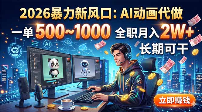 2026暴力新风口：AI动画代做，一单500~1000，全职月入2W+，长期可干网创-网赚-电商-tk-出海-AI-抖音-快手-小红书-视频号-玩法-创业-小程序-公众号-私域-s粉网创智库