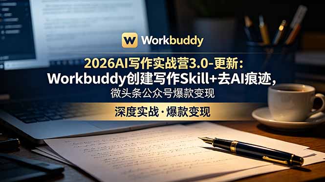 2026AI写作实战营3.0-更新：Workbuddy创建写作Skill+去AI痕迹，微头条公众号爆款变现网创-网赚-电商-tk-出海-AI-抖音-快手-小红书-视频号-玩法-创业-小程序-公众号-私域-s粉网创智库