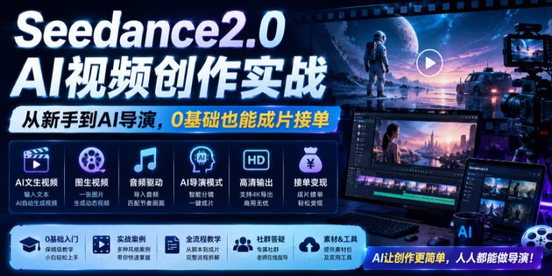 Seedance2.0 AI视频创作实战，从新手到AI导演，0基础也能成片接单变现网创-网赚-电商-tk-出海-AI-抖音-快手-小红书-视频号-玩法-创业-小程序-公众号-私域-s粉网创智库