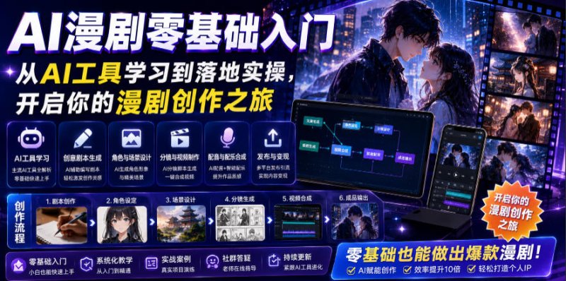 AI漫剧零基础入门，从AI工具学习到落地实操，开启你的漫剧创作之旅网创-网赚-电商-tk-出海-AI-抖音-快手-小红书-视频号-玩法-创业-小程序-公众号-私域-s粉网创智库