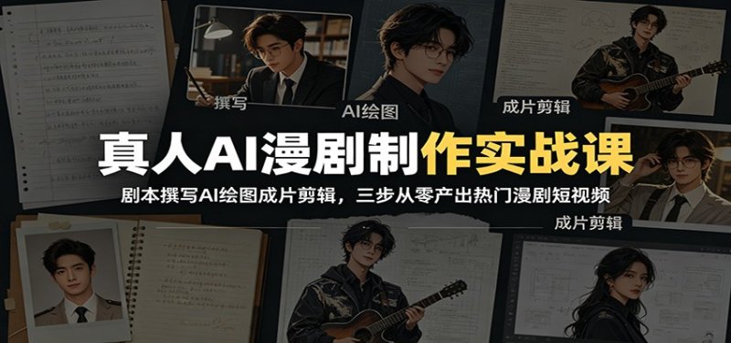 真人AI漫剧制作实战课：剧本撰写AI绘图成片剪辑，三步从零产出热门漫剧短视频网创-网赚-电商-tk-出海-AI-抖音-快手-小红书-视频号-玩法-创业-小程序-公众号-私域-s粉网创智库