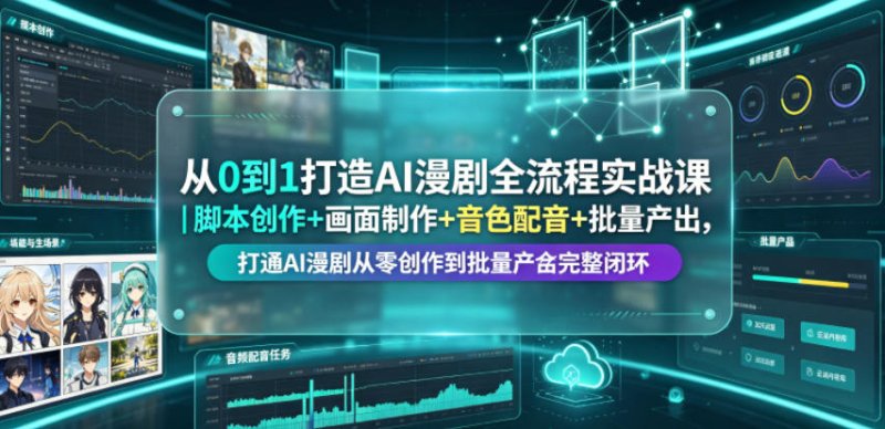 从0到1打造AI漫剧全流程实战课｜脚本创作+画面制作+音色配音+批量产出，打通AI漫剧从零创作到批量量产完整闭环网创-网赚-电商-tk-出海-AI-抖音-快手-小红书-视频号-玩法-创业-小程序-公众号-私域-s粉网创智库