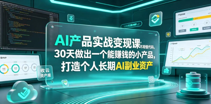 AI产品实战变现课，不用懂代码，30天做出一个能賺钱的小产品，打造个人长期AI副业资产网创-网赚-电商-tk-出海-AI-抖音-快手-小红书-视频号-玩法-创业-小程序-公众号-私域-s粉网创智库