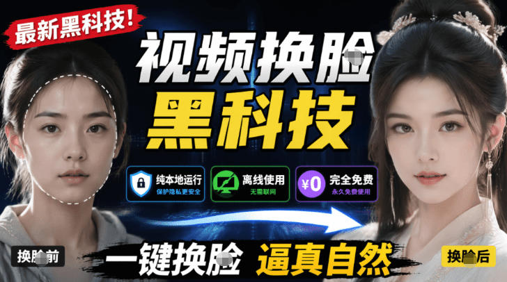 AI人工智能如此夸张？一键视频换Lian黑科技，纯本地离线运行，本地视频换Lian娱乐工具，AI FaceSwap网创-网赚-电商-tk-出海-AI-抖音-快手-小红书-视频号-玩法-创业-小程序-公众号-私域-s粉网创智库