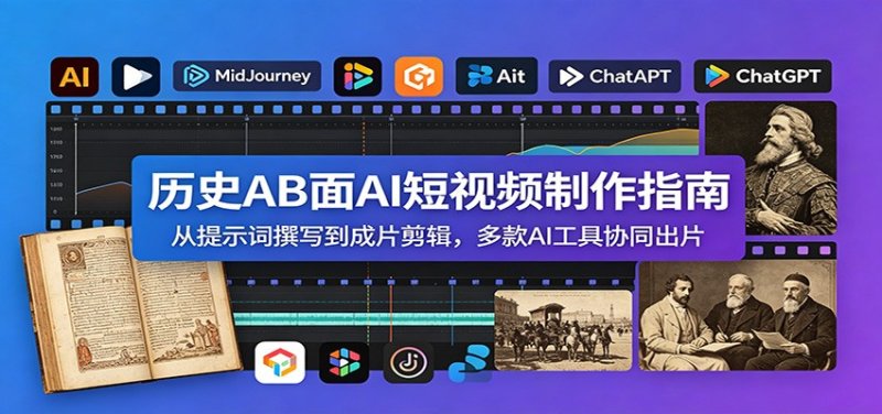 历史AB面AI短视频制作指南:从提示词撰写到成片剪辑,多款AI工具协同出片网创-网赚-电商-tk-出海-AI-抖音-快手-小红书-视频号-玩法-创业-小程序-公众号-私域-s粉网创智库