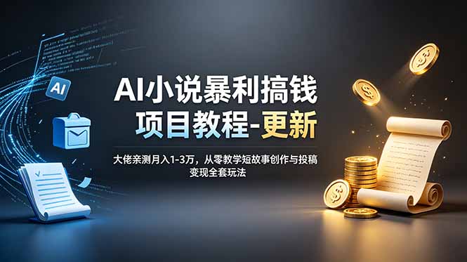 AI小说暴利搞钱项目教程-更新，大佬亲测月入1-3万，从零教学短故事创作与投稿变现全套玩法网创-网赚-电商-tk-出海-AI-抖音-快手-小红书-视频号-玩法-创业-小程序-公众号-私域-s粉网创智库