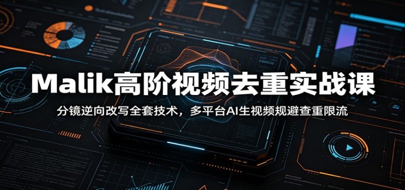 Malik高阶视频去重实战课：分镜逆向改写全套技术，多平台AI生视频规避查重限流网创-网赚-电商-tk-出海-AI-抖音-快手-小红书-视频号-玩法-创业-小程序-公众号-私域-s粉网创智库