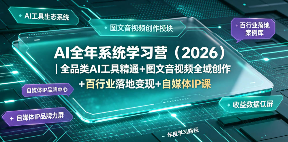 AI全年系统学习营(2026)｜全品类AI工具精通+图文音视频全域创作+百行业落地变现+自媒体IP打造年度进阶大课 - 网创智库网创-网赚-电商-tk-出海-AI-抖音-快手-小红书-视频号-玩法-创业-小程序-公众号-私域-s粉网创智库