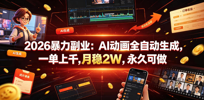 2026暴力副业：AI动画全自动生成，一单上千，月稳2W，永久可做【揭秘】 - 网创智库网创-网赚-电商-tk-出海-AI-抖音-快手-小红书-视频号-玩法-创业-小程序-公众号-私域-s粉网创智库