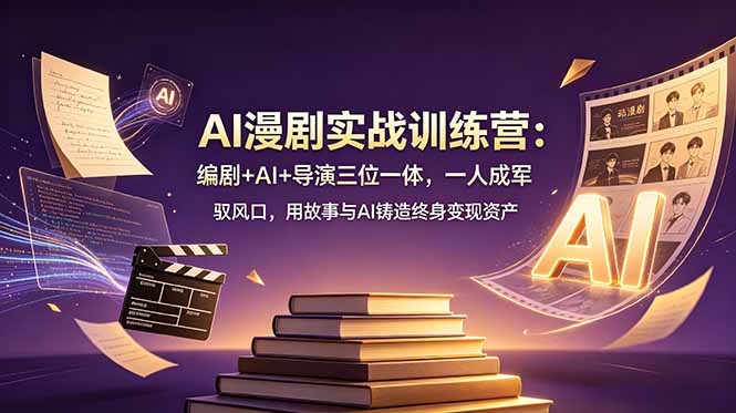 AI漫剧实战训练营：编剧+AI+导演三位一体，一人成军 驭风口，用故事与AI铸造终身变现资产网创-网赚-电商-tk-出海-AI-抖音-快手-小红书-视频号-玩法-创业-小程序-公众号-私域-s粉网创智库