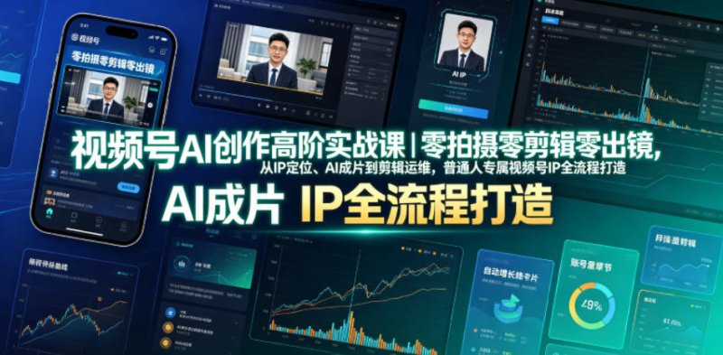 视频号AI创作高阶实战课｜零拍摄零剪辑零出镜，从IP定位、AI成片到剪辑运维，普通人专属视频号IP全流程打造网创-网赚-电商-tk-出海-AI-抖音-快手-小红书-视频号-玩法-创业-小程序-公众号-私域-s粉网创智库
