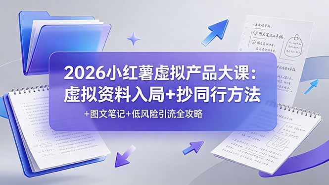 2026小红薯虚拟产品大课：虚拟资料入局+抄同行方法+图文笔记+低风险引流全攻略网创-网赚-电商-tk-出海-AI-抖音-快手-小红书-视频号-玩法-创业-小程序-公众号-私域-s粉网创智库