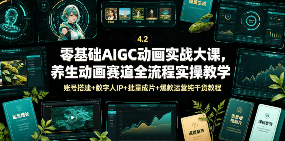 零基础AIGC动画实战大课，养生动画赛道全流程实操教学，账号搭建+数字人IP+批量成片+爆款运营纯干货教程 - 网创智库网创-网赚-电商-tk-出海-AI-抖音-快手-小红书-视频号-玩法-创业-小程序-公众号-私域-s粉网创智库