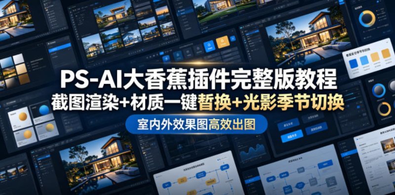 PS-AI大香蕉插件完整版教程，截图渲染+材质一键替换+光影季节切换，室内外效果图高效出图高阶课程网创-网赚-电商-tk-出海-AI-抖音-快手-小红书-视频号-玩法-创业-小程序-公众号-私域-s粉网创智库