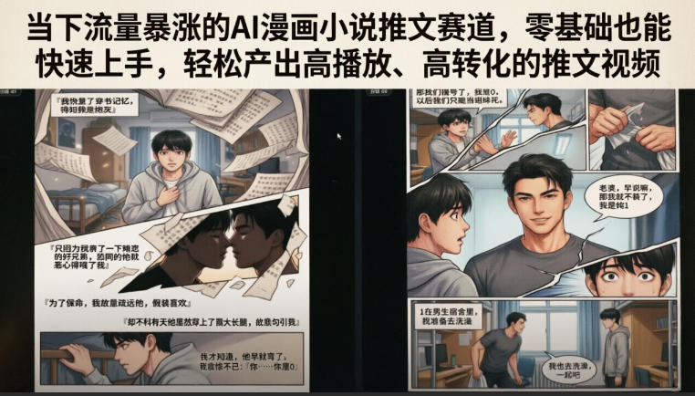 当下流量暴涨的AI漫画小说推文赛道，零基础也能快速上手，轻松产出高播放、高转化的推文视频网创-网赚-电商-tk-出海-AI-抖音-快手-小红书-视频号-玩法-创业-小程序-公众号-私域-s粉网创智库