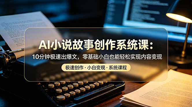 AI小说故事创作系统课：10分钟极速出爆文，零基础小白也能轻松实现内容变现网创-网赚-电商-tk-出海-AI-抖音-快手-小红书-视频号-玩法-创业-小程序-公众号-私域-s粉网创智库