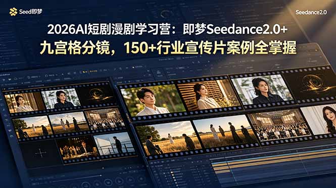 2026AI短剧漫剧学习营：即梦Seedance2.0+九宫格分镜，150+行业宣传片案例全掌握网创-网赚-电商-tk-出海-AI-抖音-快手-小红书-视频号-玩法-创业-小程序-公众号-私域-s粉网创智库