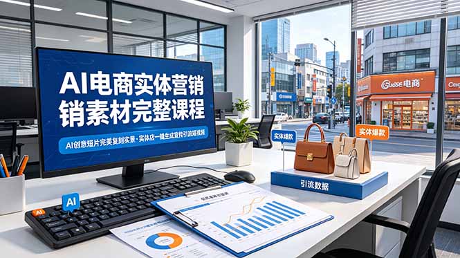 AI电商实体营销素材完整课程，AI创意短片完美复刻实景，实体店一键生成宣传引流短视频 - 网创智库网创-网赚-电商-tk-出海-AI-抖音-快手-小红书-视频号-玩法-创业-小程序-公众号-私域-s粉网创智库