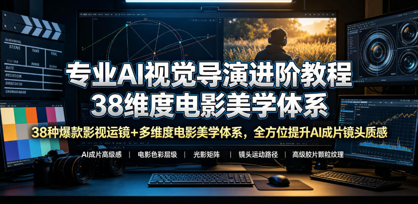 专业AI视觉导演进阶教程，38种爆款影视运镜+多维度电影美学体系，全方位提升AI成片高级感与镜头质感 - 网创智库网创-网赚-电商-tk-出海-AI-抖音-快手-小红书-视频号-玩法-创业-小程序-公众号-私域-s粉网创智库
