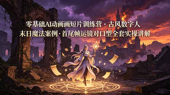 零基础AI动画短片训练营，古风数字人末日魔法案例，首尾帧运镜对口型全套实操讲解 - 网创智库网创-网赚-电商-tk-出海-AI-抖音-快手-小红书-视频号-玩法-创业-小程序-公众号-私域-s粉网创智库