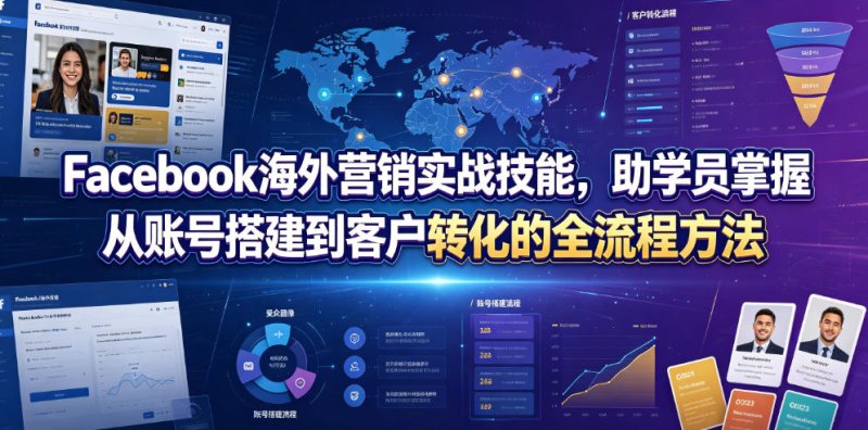 Facebook海外营销实战技能，助学员掌握从账号搭建到客户转化的全流程方法网创-网赚-电商-tk-出海-AI-抖音-快手-小红书-视频号-玩法-创业-小程序-公众号-私域-s粉网创智库