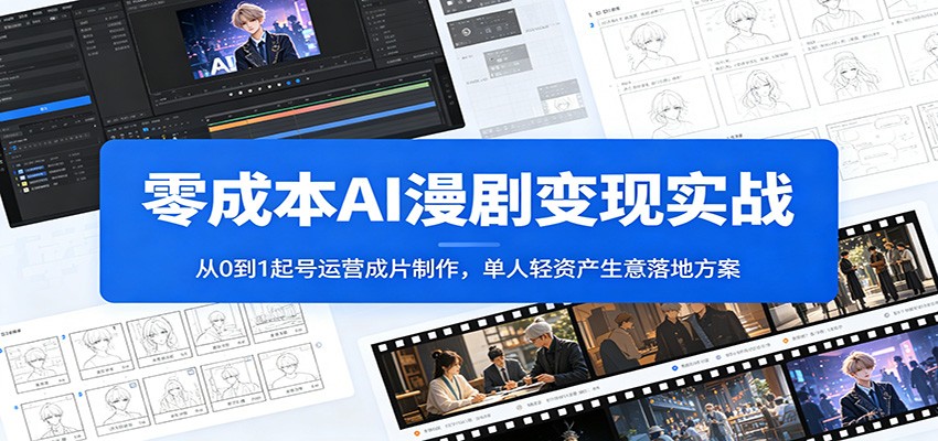 零成本AI漫剧变现实战：从0到1起号运营成片制作，单人轻资产生意落地方案 - 网创智库网创-网赚-电商-tk-出海-AI-抖音-快手-小红书-视频号-玩法-创业-小程序-公众号-私域-s粉网创智库