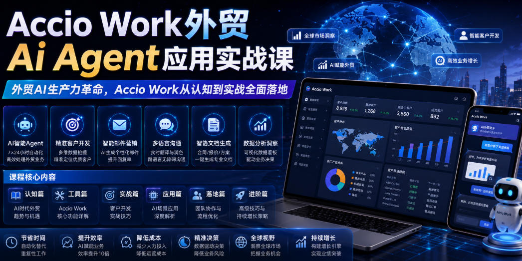 Accio Work外贸Ai Agent应用实战课，外贸AI生产力革命，Accio Work从认知到实战全面落地 - 网创智库网创-网赚-电商-tk-出海-AI-抖音-快手-小红书-视频号-玩法-创业-小程序-公众号-私域-s粉网创智库