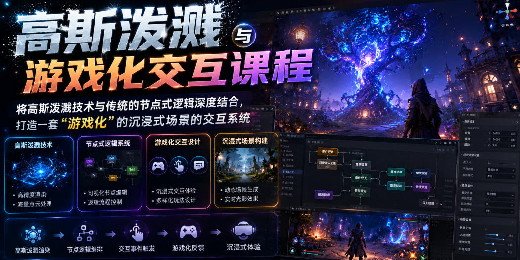 高斯泼溅与游戏化交互课程，将高斯泼溅技术与传统的节点式逻辑深度结合，打造一套“游戏化”的沉浸式场景的交互系统 - 网创智库网创-网赚-电商-tk-出海-AI-抖音-快手-小红书-视频号-玩法-创业-小程序-公众号-私域-s粉网创智库