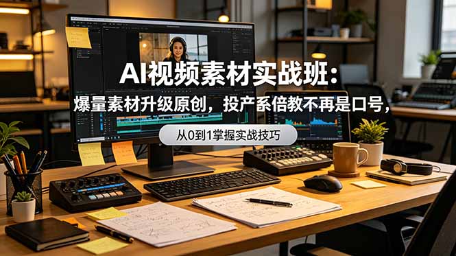 AI视频素材实战班：爆量素材升级原创，投产翻倍不再是口号，0-1系统教学实战落地网创-网赚-电商-tk-出海-AI-抖音-快手-小红书-视频号-玩法-创业-小程序-公众号-私域-s粉网创智库