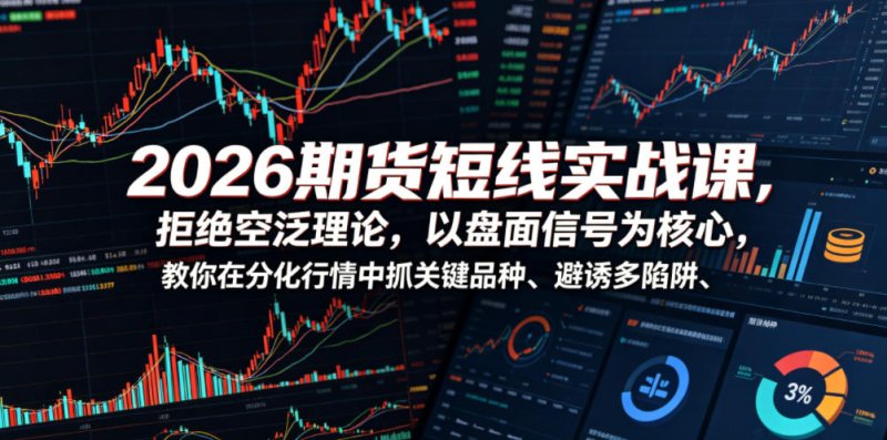 2026期货短线实战课，拒绝空泛理论，以盘面信号为核心，教你在分化行情中抓关键品种、避诱多陷阱(更新)网创-网赚-电商-tk-出海-AI-抖音-快手-小红书-视频号-玩法-创业-小程序-公众号-私域-s粉网创智库