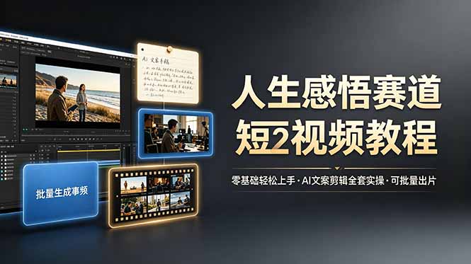 人生感悟赛道短视频教程，零基础轻松上手，AI文案剪辑全套实操可批量出片 - 网创智库网创-网赚-电商-tk-出海-AI-抖音-快手-小红书-视频号-玩法-创业-小程序-公众号-私域-s粉网创智库