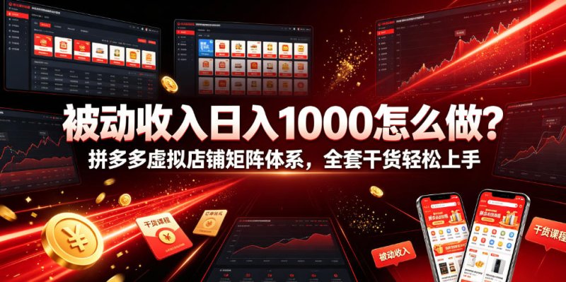 被动收入日入1000怎么做？拼多多虚拟店铺矩阵体系，全套干货轻松上手【揭秘】网创-网赚-电商-tk-出海-AI-抖音-快手-小红书-视频号-玩法-创业-小程序-公众号-私域-s粉网创智库