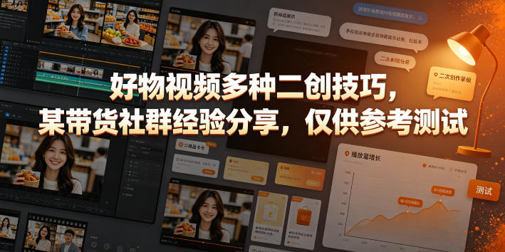 好物视频多种二创技巧，某带货社群经验分享，仅供参考测试网创-网赚-电商-tk-出海-AI-抖音-快手-小红书-视频号-玩法-创业-小程序-公众号-私域-s粉网创智库
