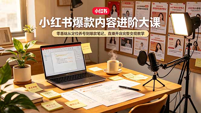 小红书爆款内容进阶大课，零基础从定位养号到爆款笔记，直播开店完整变现教学网创-网赚-电商-tk-出海-AI-抖音-快手-小红书-视频号-玩法-创业-小程序-公众号-私域-s粉网创智库