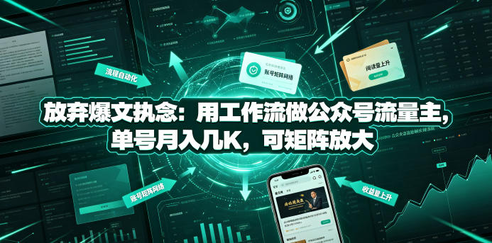 放弃爆文执念：用工作流做公众号流量主，单号月入几K，可矩阵放大网创-网赚-电商-tk-出海-AI-抖音-快手-小红书-视频号-玩法-创业-小程序-公众号-私域-s粉网创智库