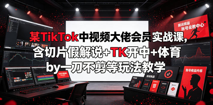 某TikTok中视频大佬会员实战课，含切片假解说+TK开中+体育by一刀不剪等玩法教学网创-网赚-电商-tk-出海-AI-抖音-快手-小红书-视频号-玩法-创业-小程序-公众号-私域-s粉网创智库