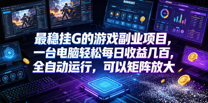 最稳挂G的游戏副业项目，一台电脑轻松每日收益几百，全自动运行，可以矩阵放大【揭秘】网创-网赚-电商-tk-出海-AI-抖音-快手-小红书-视频号-玩法-创业-小程序-公众号-私域-s粉网创智库