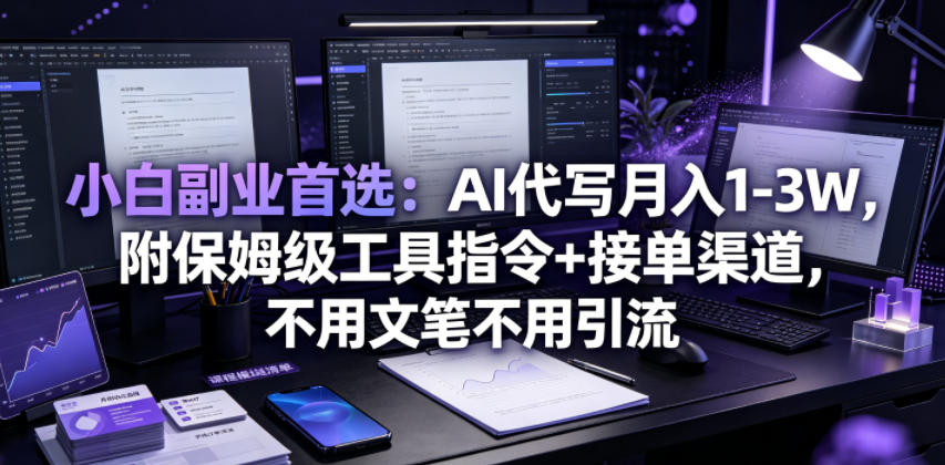 小白副业首选：AI代写月入1-3W，附保姆级工具指令+接单渠道，不用文笔不用引流【揭秘】网创-网赚-电商-tk-出海-AI-抖音-快手-小红书-视频号-玩法-创业-小程序-公众号-私域-s粉网创智库
