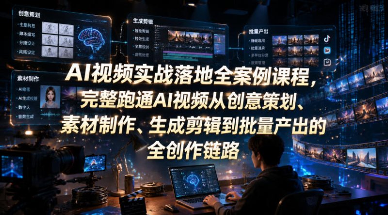AI视频实战落地全案例课程,完整跑通AI视频从创意策划、素材制作、生成剪辑到批量产出的全创作链路网创-网赚-电商-tk-出海-AI-抖音-快手-小红书-视频号-玩法-创业-小程序-公众号-私域-s粉网创智库
