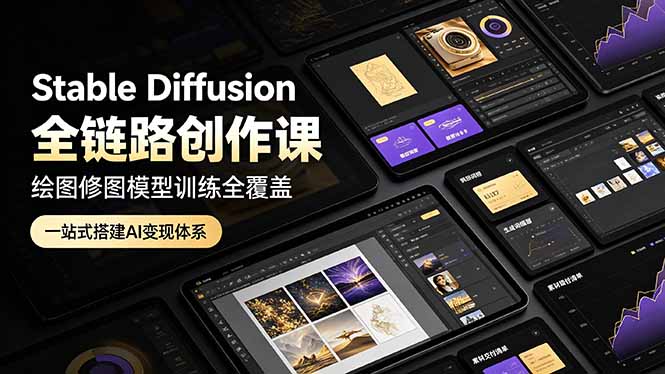 Stable Diffusion全链路创作课，绘图修图模型训练全覆盖，一站式搭建AI变现体系网创-网赚-电商-tk-出海-AI-抖音-快手-小红书-视频号-玩法-创业-小程序-公众号-私域-s粉网创智库