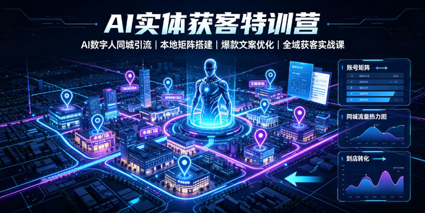 AI实体获客特训营｜AI数字人同城引流、本地矩阵搭建、爆款文案优化全域获客实战课 - 网创智库网创-网赚-电商-tk-出海-AI-抖音-快手-小红书-视频号-玩法-创业-小程序-公众号-私域-s粉网创智库