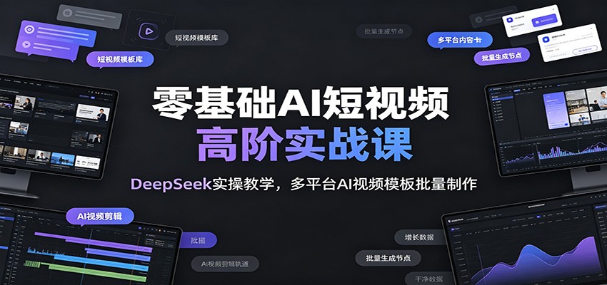 零基础AI短视频高阶实战课:DeepSeek实操教学,多平台AI视频模板批量制作 - 网创智库网创-网赚-电商-tk-出海-AI-抖音-快手-小红书-视频号-玩法-创业-小程序-公众号-私域-s粉网创智库
