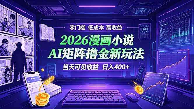 爆款小说漫画大阅读    ai矩阵操作    当天可见收益  日入400+    零门槛    高收益网创-网赚-电商-tk-出海-AI-抖音-快手-小红书-视频号-玩法-创业-小程序-公众号-私域-s粉网创智库