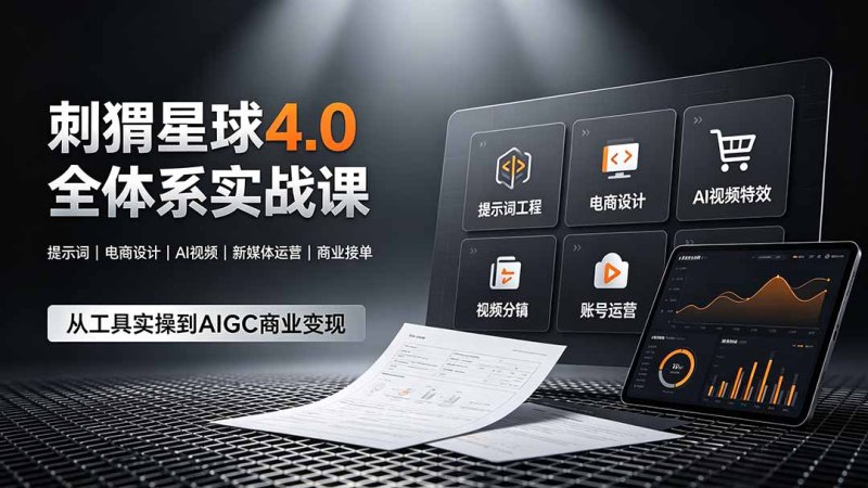 刺猬星球4.0全体系实战课，覆盖提示词工程、电商设计、AI视频特效与新媒体运营，一站式掌握AIGC商业核心技能网创-网赚-电商-tk-出海-AI-抖音-快手-小红书-视频号-玩法-创业-小程序-公众号-私域-s粉网创智库