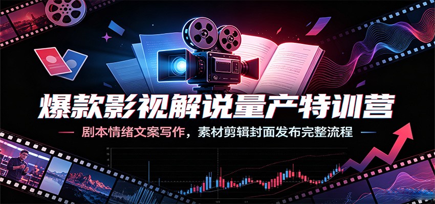 爆款影视解说量产特训营:剧本情绪文案写作,素材剪辑封面发布完整流程 - 网创智库网创-网赚-电商-tk-出海-AI-抖音-快手-小红书-视频号-玩法-创业-小程序-公众号-私域-s粉网创智库