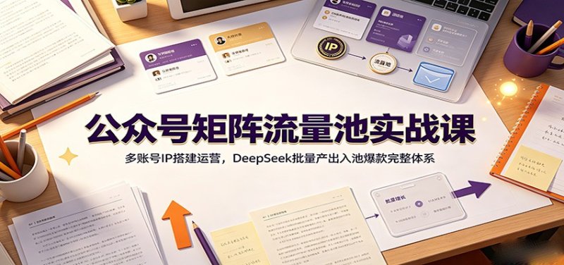 公众号矩阵流量池实战课：多账号IP搭建运营，DeepSeek批量产出入池爆款完整体系网创-网赚-电商-tk-出海-AI-抖音-快手-小红书-视频号-玩法-创业-小程序-公众号-私域-s粉网创智库